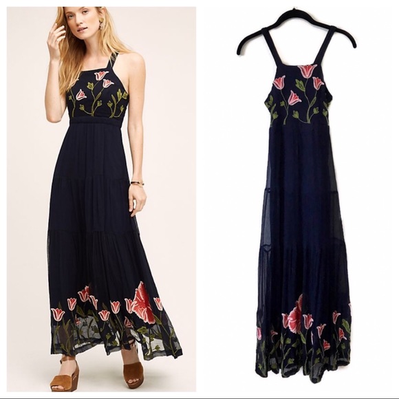 Anthropologie Dresses & Skirts - Anthropologie Floreat Tulipan navy maxi dress